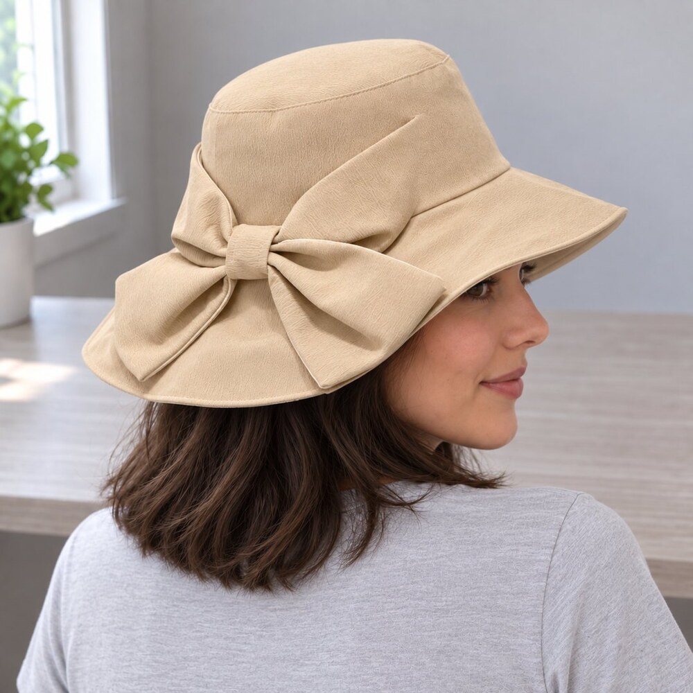 Prada Beige Wide Brim Bow Bucket Hat - Picture 3 of 6